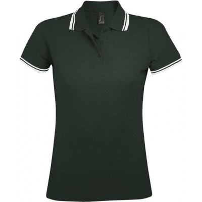Рубашка поло женская Pasadena Women 200 с контрастной отделкой, зеленая с белым