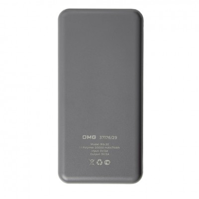 Универсальный аккумулятор OMG Rib 20 (20000 мАч), серый, 14,1х6.9х2,8 см