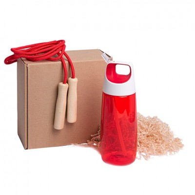 Набор подарочный INMODE: бутылка для воды, скакалка, стружка, коробка, красный