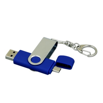 USB 2.0- флешка на 16 Гб с поворотным механизмом и дополнительным разъемом Micro USB