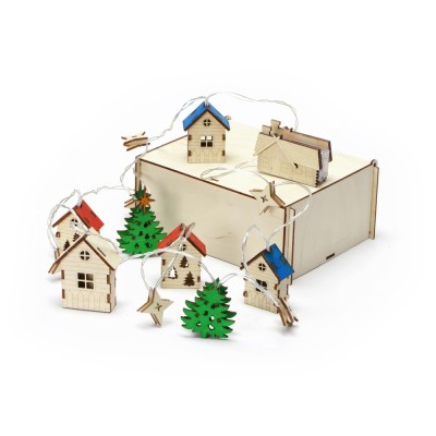 Елочная гирлянда с лампочками «Новогодняя» в деревянной подарочной коробке