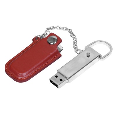 USB 2.0- флешка на 16 Гб в массивном корпусе с кожаным чехлом
