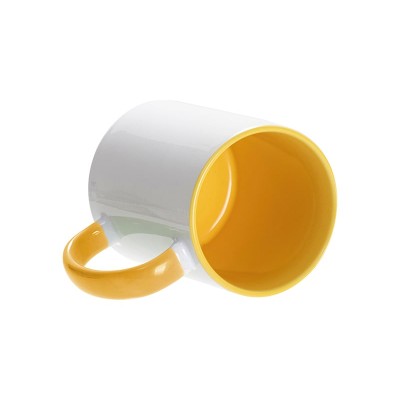 Кружка для сублимации, 330 мл, d=82 мм, стандарт А, белая, желтая внутри, желтая ручка